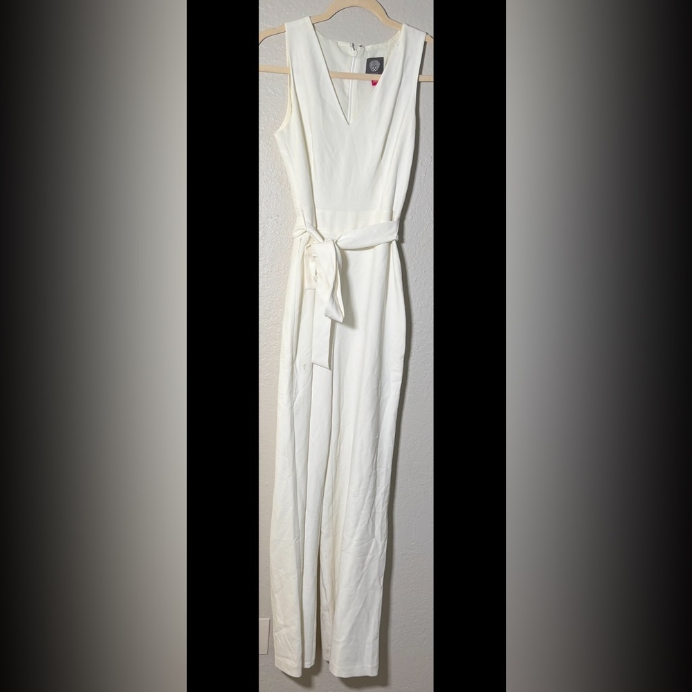 vince camuto crepe tie jumpsuit white size 4